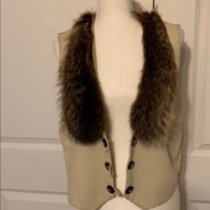 Leather Vest with Real Fur Collar